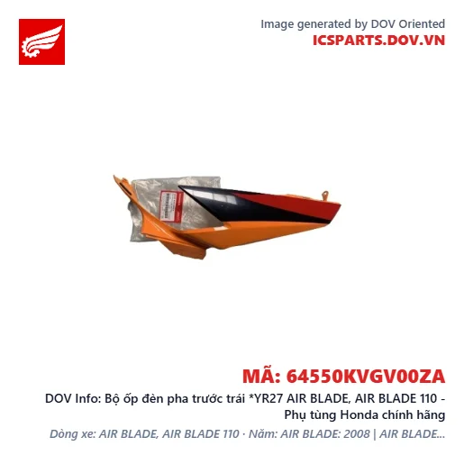 Bộ ốp đèn pha trước trái *YR27 AIR BLADE, AIR BLADE 110 - Phụ tùng Honda chính hãng