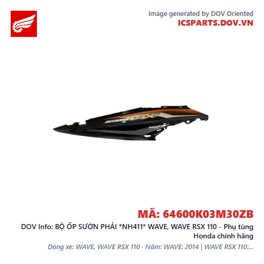 BỘ ỐP SƯỜN PHẢI *NH411* WAVE, WAVE RSX 110 - Phụ tùng Honda chính hãng
