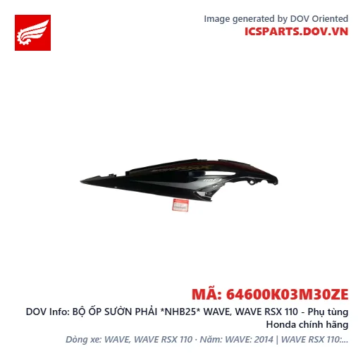 BỘ ỐP SƯỜN PHẢI *NHB25* WAVE, WAVE RSX 110 - Phụ tùng Honda chính hãng