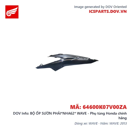 BỘ ỐP SƯỜN PHẢI*NHA62* WAVE - Phụ tùng Honda chính hãng
