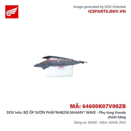 BỘ ỐP SƯỜN PHẢI*NHB25E,NHA69Y* WAVE - Phụ tùng Honda chính hãng