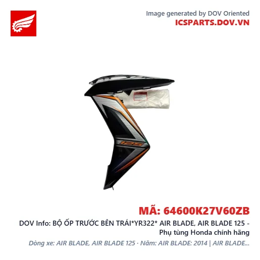 BỘ ỐP TRƯỚC BÊN TRÁI*YR322* AIR BLADE, AIR BLADE 125 - Phụ tùng Honda chính hãng