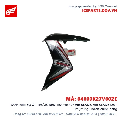 BỘ ỐP TRƯỚC BÊN TRÁI*R340* AIR BLADE, AIR BLADE 125 - Phụ tùng Honda chính hãng