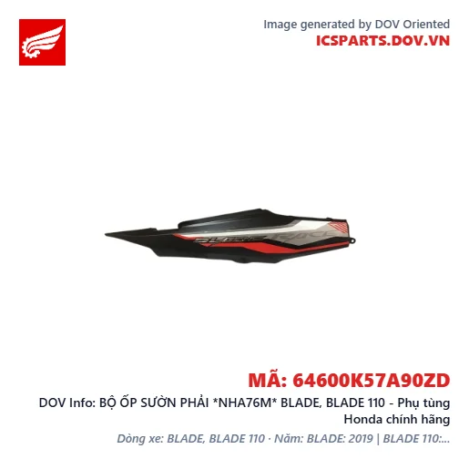 BỘ ỐP SƯỜN PHẢI *NHA76M* BLADE, BLADE 110 - Phụ tùng Honda chính hãng