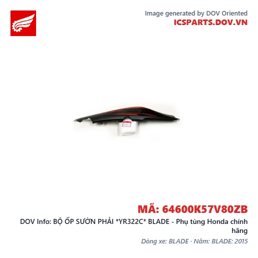 BỘ ỐP SƯỜN PHẢI *YR322C* BLADE - Phụ tùng Honda chính hãng