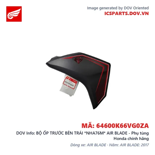 BỘ ỐP TRƯỚC BÊN TRÁI *NHA76M* AIR BLADE - Phụ tùng Honda chính hãng