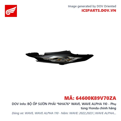 BỘ ỐP SƯỜN PHẢI *NHA76* WAVE, WAVE ALPHA 110 - Phụ tùng Honda chính hãng