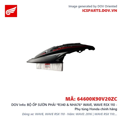 BỘ ỐP SƯỜN PHẢI *R340 & NHA76* WAVE, WAVE RSX 110 - Phụ tùng Honda chính hãng