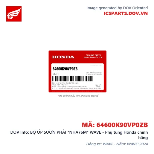 BỘ ỐP SƯỜN PHẢI *NHA76M* WAVE - Phụ tùng Honda chính hãng