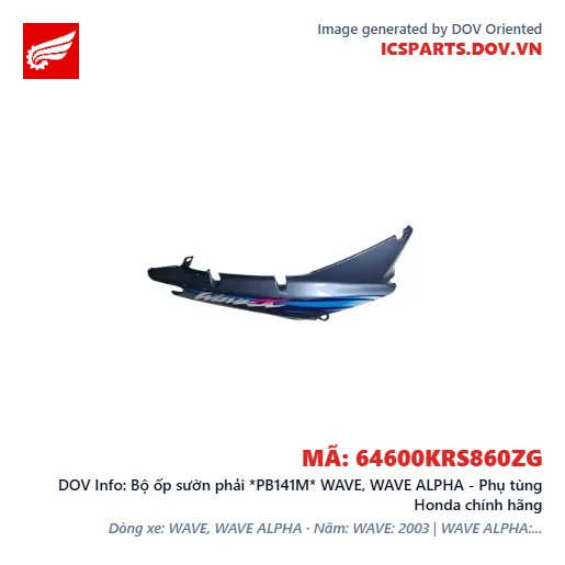 Bộ ốp sườn phải *PB141M* WAVE, WAVE ALPHA - Phụ tùng Honda chính hãng