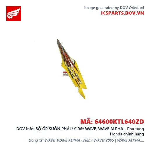 BỘ ỐP SƯỜN PHẢI *Y106* WAVE, WAVE ALPHA - Phụ tùng Honda chính hãng