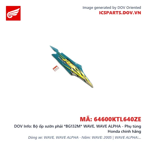 Bộ ốp sườn phải *BG132M* WAVE, WAVE ALPHA - Phụ tùng Honda chính hãng