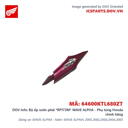 Bộ ốp sườn phải *RP173M* WAVE ALPHA - Phụ tùng Honda chính hãng
