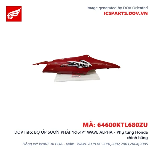 BỘ ỐP SƯỜN PHẢI *R161P* WAVE ALPHA - Phụ tùng Honda chính hãng