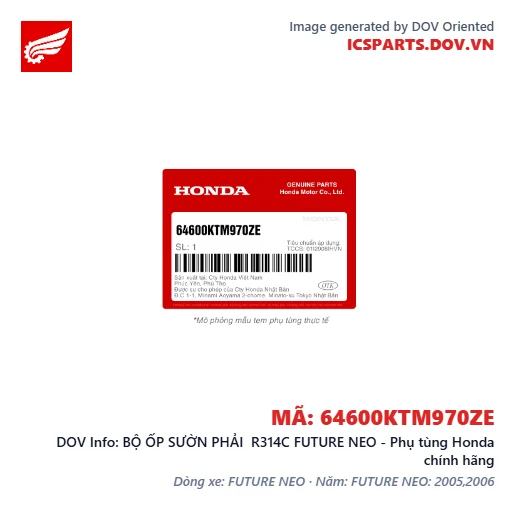 BỘ ỐP SƯỜN PHẢI R314C FUTURE NEO - Phụ tùng Honda chính hãng
