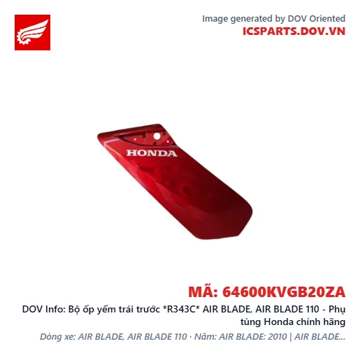 Bộ ốp yếm trái trước *R343C* AIR BLADE, AIR BLADE 110 - Phụ tùng Honda chính hãng