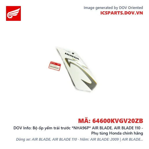 Bộ ốp yếm trái trước *NHA96P* AIR BLADE, AIR BLADE 110 - Phụ tùng Honda chính hãng