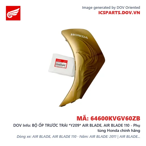 BỘ ỐP TRƯỚC TRÁI *Y209* AIR BLADE, AIR BLADE 110 - Phụ tùng Honda chính hãng