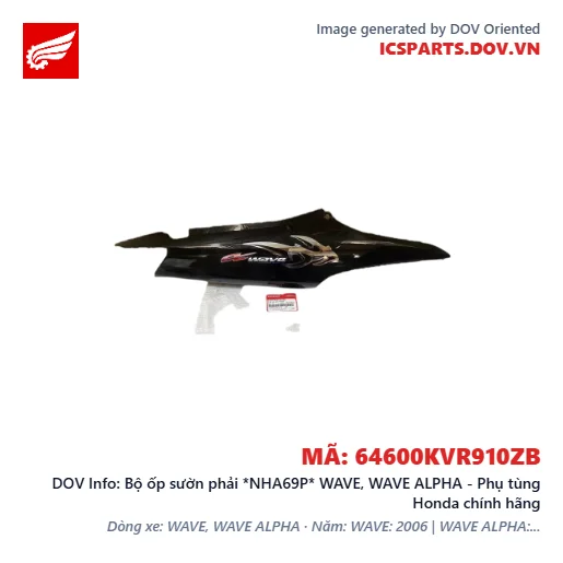 Bộ ốp sườn phải *NHA69P* WAVE, WAVE ALPHA - Phụ tùng Honda chính hãng
