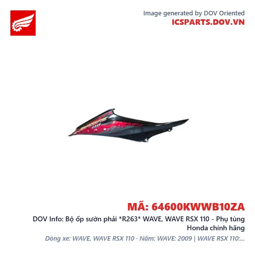 Bộ ốp sườn phải *R263* WAVE, WAVE RSX 110 - Phụ tùng Honda chính hãng