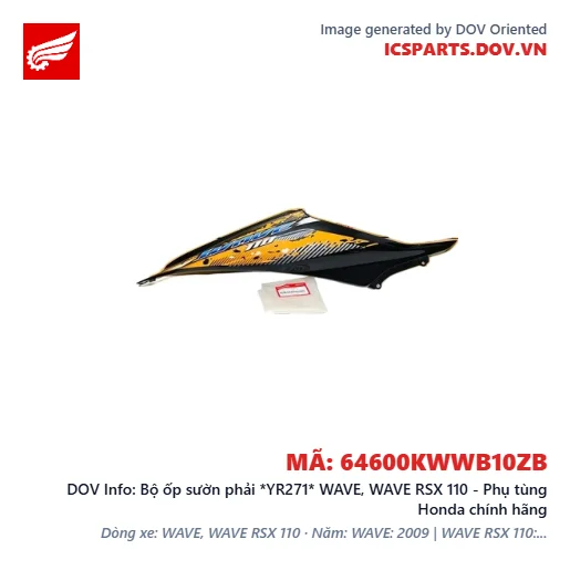 Bộ ốp sườn phải *YR271* WAVE, WAVE RSX 110 - Phụ tùng Honda chính hãng