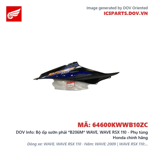 Bộ ốp sườn phải *B206M* WAVE, WAVE RSX 110 - Phụ tùng Honda chính hãng