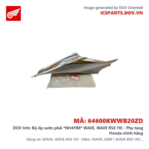 Bộ ốp sườn phải *NH411M* WAVE, WAVE RSX 110 - Phụ tùng Honda chính hãng