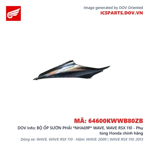 BỘ ỐP SƯỜN PHẢI *NHA69P* WAVE, WAVE RSX 110 - Phụ tùng Honda chính hãng