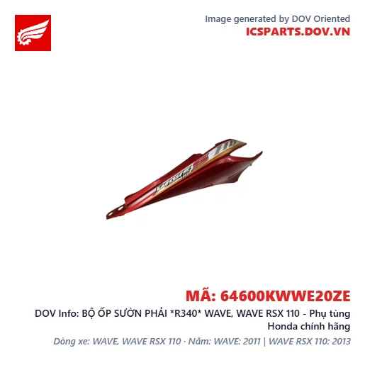 BỘ ỐP SƯỜN PHẢI *R340* WAVE, WAVE RSX 110 - Phụ tùng Honda chính hãng