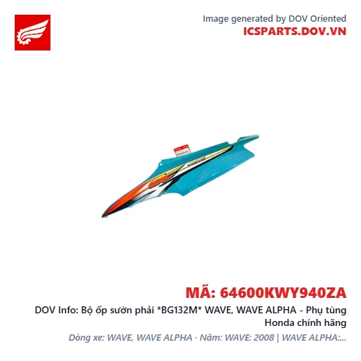 Bộ ốp sườn phải *BG132M* WAVE, WAVE ALPHA - Phụ tùng Honda chính hãng
