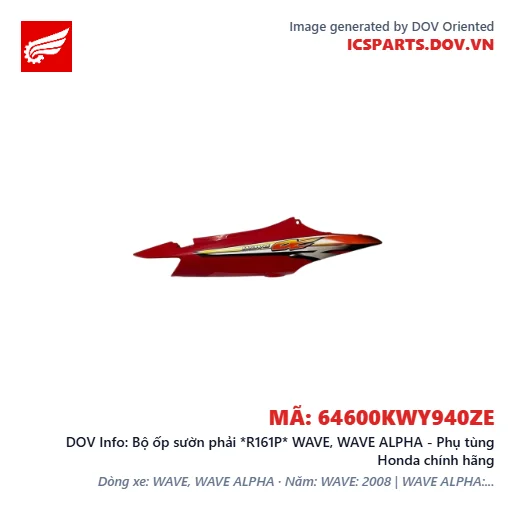 Bộ ốp sườn phải *R161P* WAVE, WAVE ALPHA - Phụ tùng Honda chính hãng
