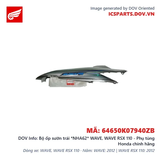 Bộ ốp sườn trái *NHA62* WAVE, WAVE RSX 110 - Phụ tùng Honda chính hãng