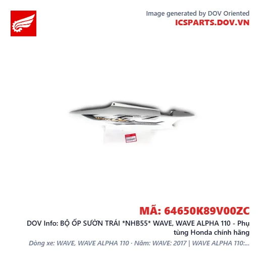BỘ ỐP SƯỜN TRÁI *NHB55* WAVE, WAVE ALPHA 110 - Phụ tùng Honda chính hãng