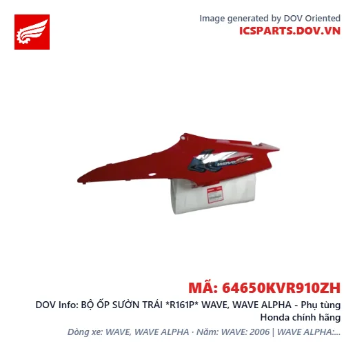 BỘ ỐP SƯỜN TRÁI *R161P* WAVE, WAVE ALPHA - Phụ tùng Honda chính hãng