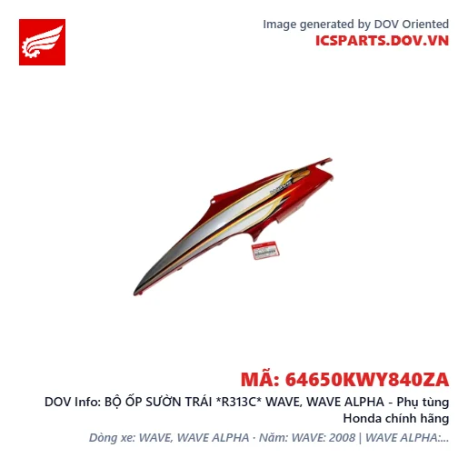 BỘ ỐP SƯỜN TRÁI *R313C* WAVE, WAVE ALPHA - Phụ tùng Honda chính hãng