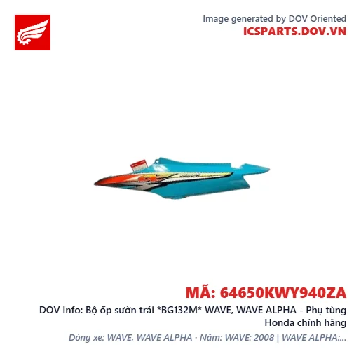 Bộ ốp sườn trái *BG132M* WAVE, WAVE ALPHA - Phụ tùng Honda chính hãng