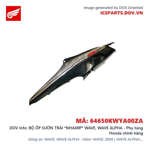 BỘ ỐP SƯỜN TRÁI *NHA69P* WAVE, WAVE ALPHA - Phụ tùng Honda chính hãng