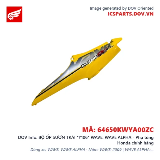 BỘ ỐP SƯỜN TRÁI *Y106* WAVE, WAVE ALPHA - Phụ tùng Honda chính hãng