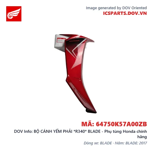 BỘ CÁNH YẾM PHẢI *R340* BLADE - Phụ tùng Honda chính hãng