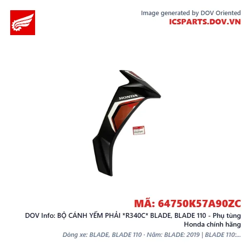 BỘ CÁNH YẾM PHẢI *R340C* BLADE, BLADE 110 - Phụ tùng Honda chính hãng