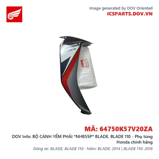 BỘ CÁNH YẾM PHẢI *NHB55P* BLADE, BLADE 110 - Phụ tùng Honda chính hãng