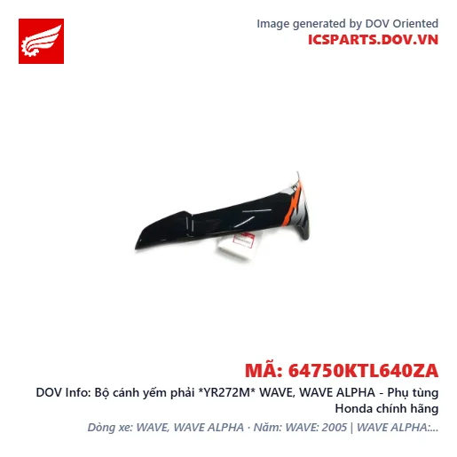 Bộ cánh yếm phải *YR272M* WAVE, WAVE ALPHA - Phụ tùng Honda chính hãng