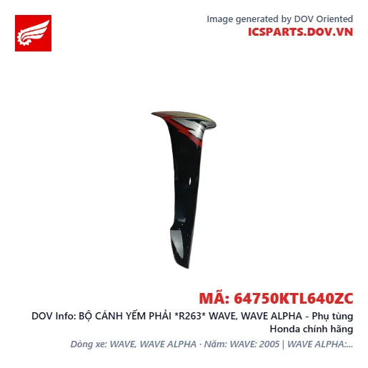 BỘ CÁNH YẾM PHẢI *R263* WAVE, WAVE ALPHA - Phụ tùng Honda chính hãng