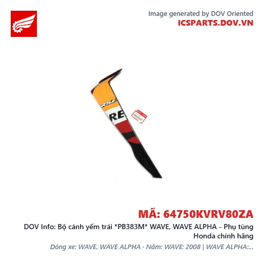 Bộ cánh yếm trái *PB383M* WAVE, WAVE ALPHA - Phụ tùng Honda chính hãng