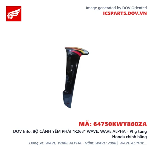 BỘ CÁNH YẾM PHẢI *R263* WAVE, WAVE ALPHA - Phụ tùng Honda chính hãng
