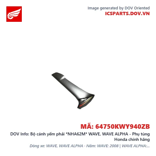 Bộ cánh yếm phải *NHA62M* WAVE, WAVE ALPHA - Phụ tùng Honda chính hãng