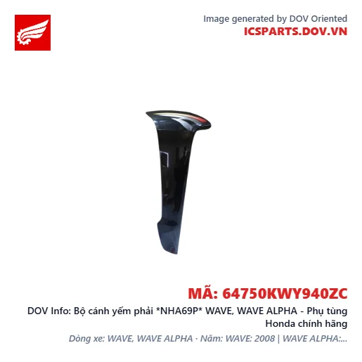 Bộ cánh yếm phải *NHA69P* WAVE, WAVE ALPHA - Phụ tùng Honda chính hãng