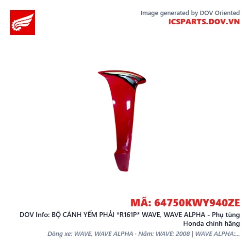 BỘ CÁNH YẾM PHẢI *R161P* WAVE, WAVE ALPHA - Phụ tùng Honda chính hãng