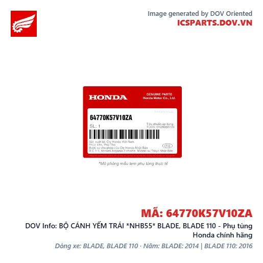 BỘ CÁNH YẾM TRÁI *NHB55* BLADE, BLADE 110 - Phụ tùng Honda chính hãng