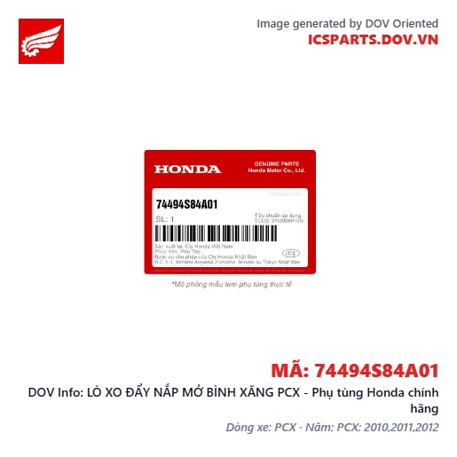 LÒ XO ĐẨY NẮP MỞ BÌNH XĂNG PCX - Phụ tùng Honda chính hãng